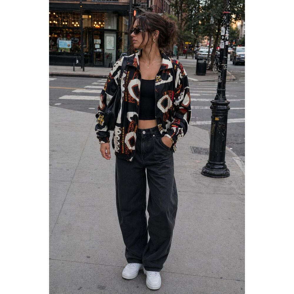 Vintage Abstract Print Jacket | 90s Graphic | Bold Retro Lightweight